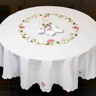 Round table cloth- Hydrangea flower embroidery (size 230 cm)